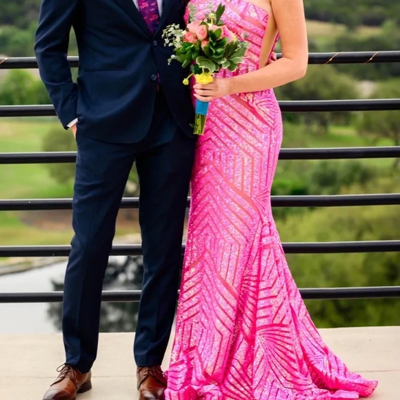 Jovani Dresses Jovani Hot Pink Mermaid Prom Dress With Sequins